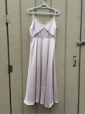 Satin Slip Maxi Dress with Lace Bodice - Light Blush